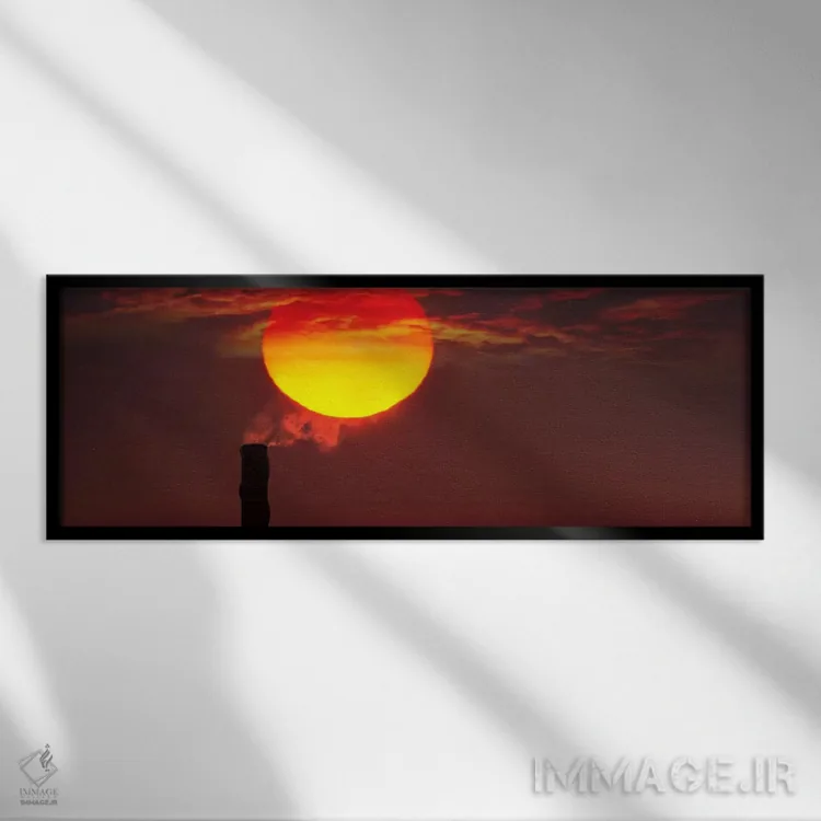 تابلو دکوراتیو دودکش صنعتی در غروب آفتاب اثر پانورامیک ایمجز - نمای قابدار مشکی