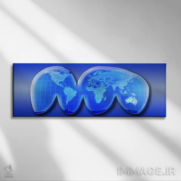 تابلو انتزاعی نقشه جهان با تصویرنگاشت هومولوساین گود اثر پانورامیک ایمجز - نمای روبهرو روی دیوار