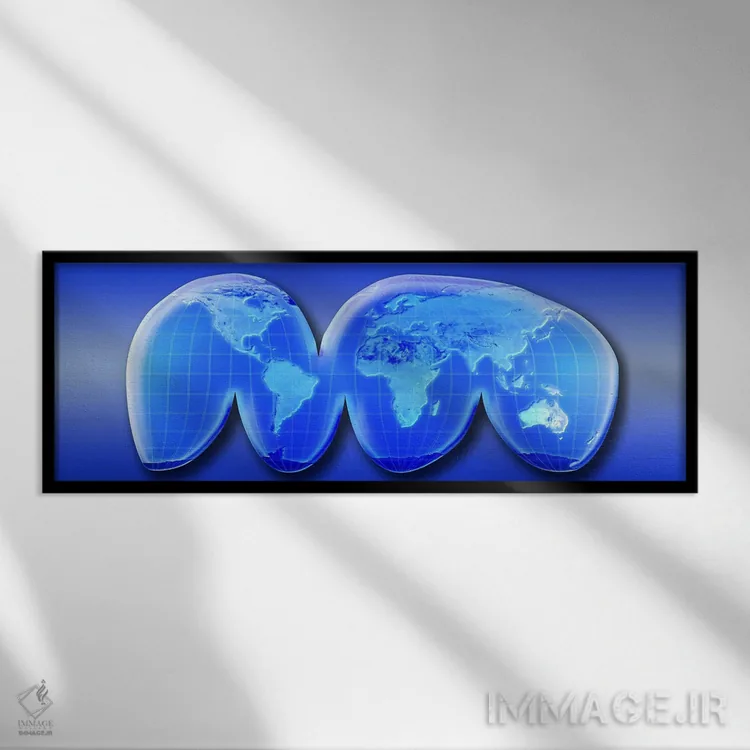 تابلو انتزاعی نقشه جهان با تصویرنگاشت هومولوساین گود اثر پانورامیک ایمجز - نمای قابدار مشکی