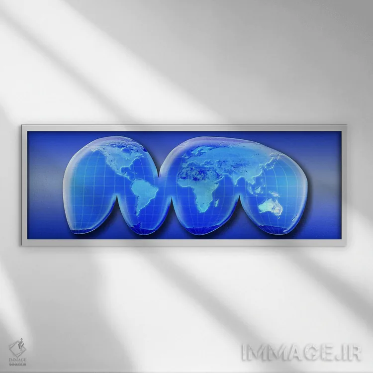 تابلو انتزاعی نقشه جهان با تصویرنگاشت هومولوساین گود اثر پانورامیک ایمجز - نمای قابدار سفید