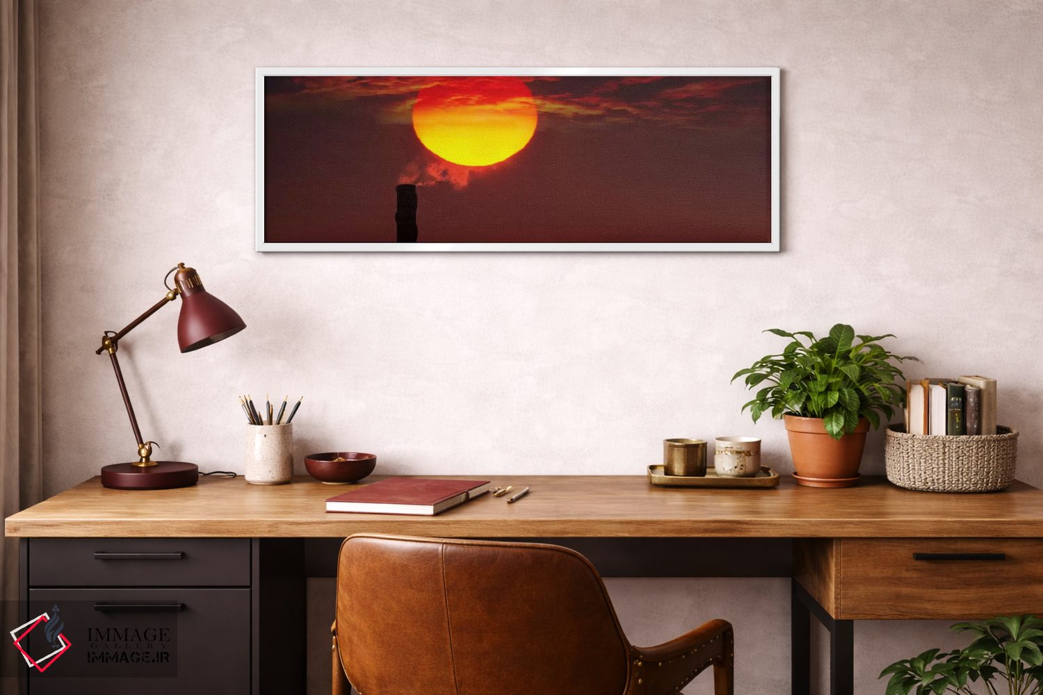 تابلو دکوراتیو دودکش صنعتی در غروب آفتاب اثر پانورامیک ایمجز - D3W