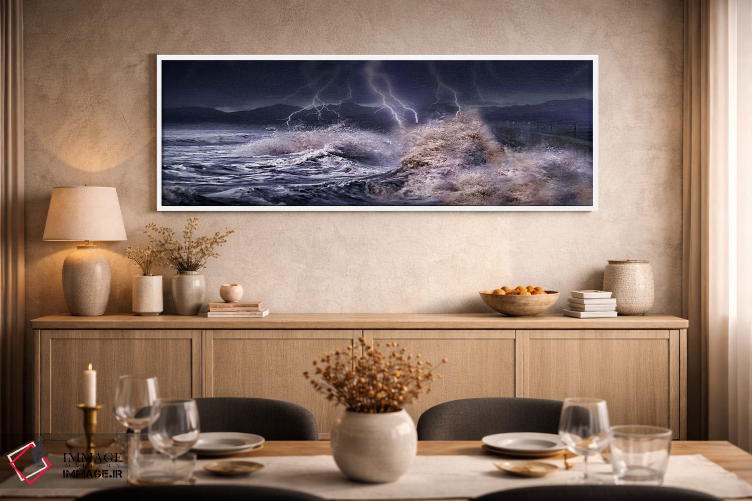 تابلو دکوراتیو امواج طوفانی که به بتن برخورد می کنند اثر پانورامیک ایمجز - D2W