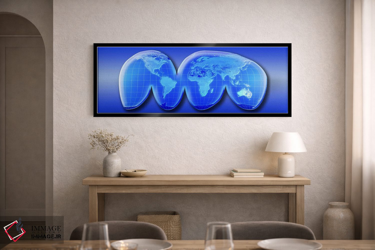 تابلو انتزاعی نقشه جهان با تصویرنگاشت هومولوساین گود اثر پانورامیک ایمجز - D1B