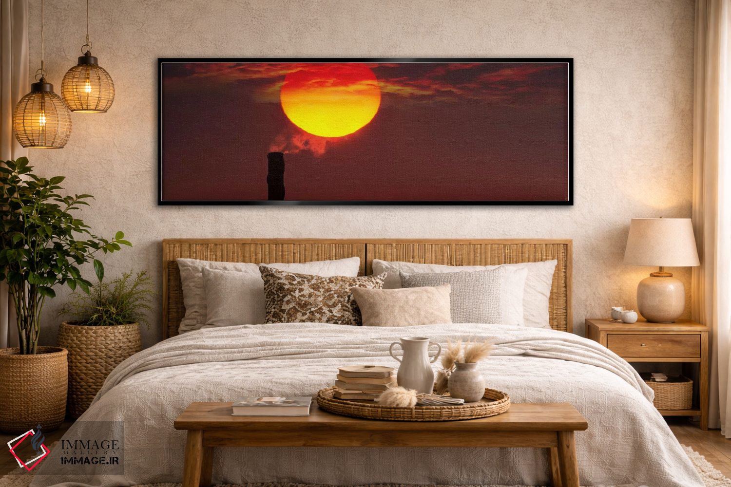 تابلو دکوراتیو دودکش صنعتی در غروب آفتاب اثر پانورامیک ایمجز - D5B