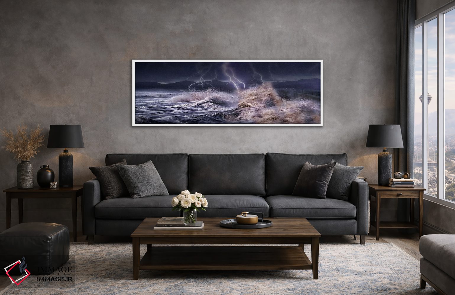 تابلو دکوراتیو امواج طوفانی که به بتن برخورد می کنند اثر پانورامیک ایمجز - D4W
