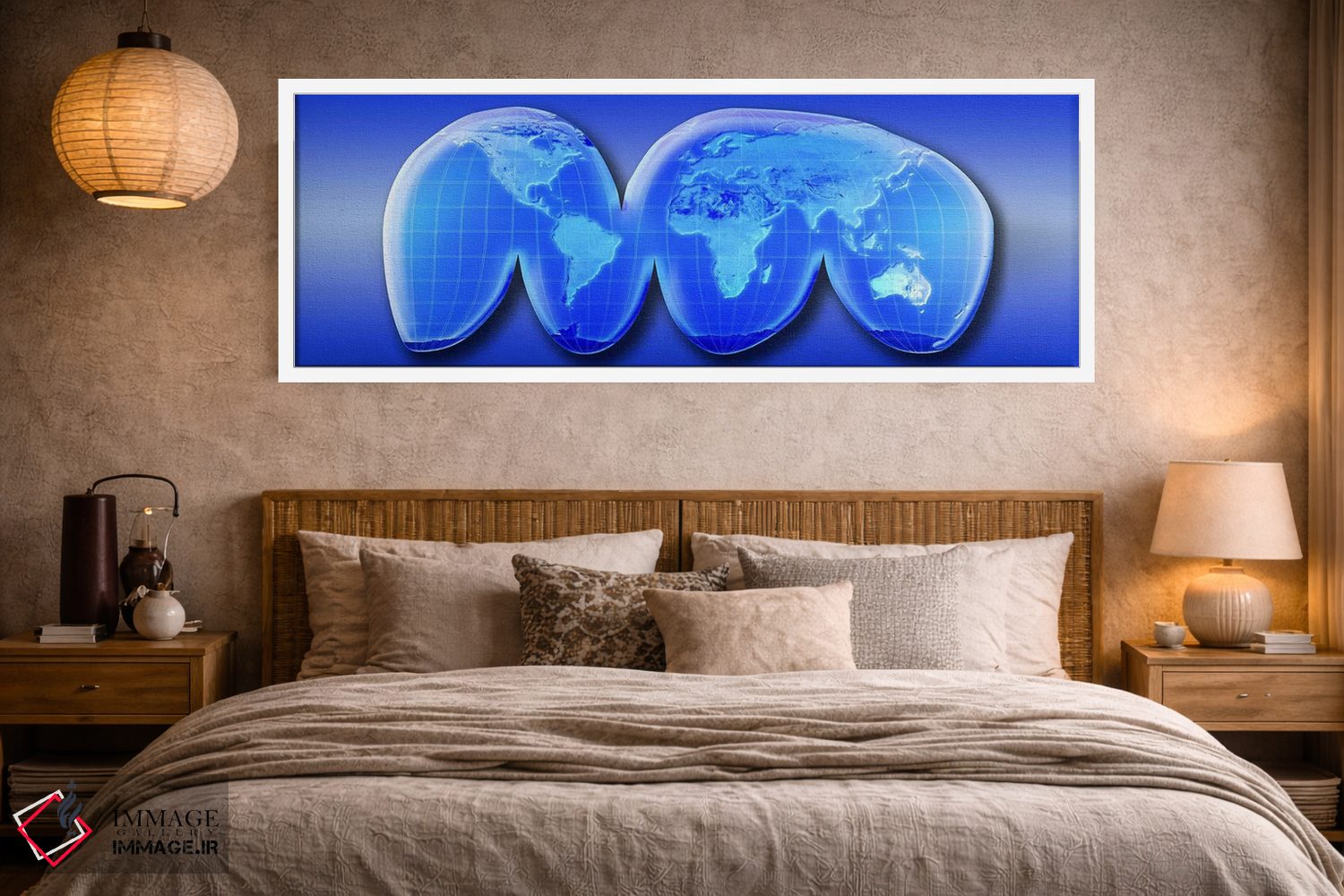 تابلو انتزاعی نقشه جهان با تصویرنگاشت هومولوساین گود اثر پانورامیک ایمجز - D4W