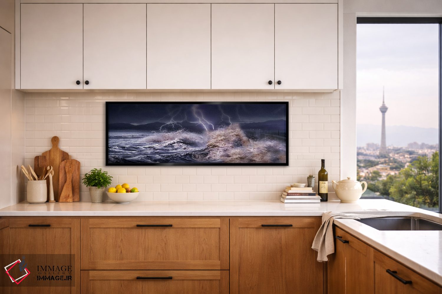 تابلو دکوراتیو امواج طوفانی که به بتن برخورد می کنند اثر پانورامیک ایمجز - D5B