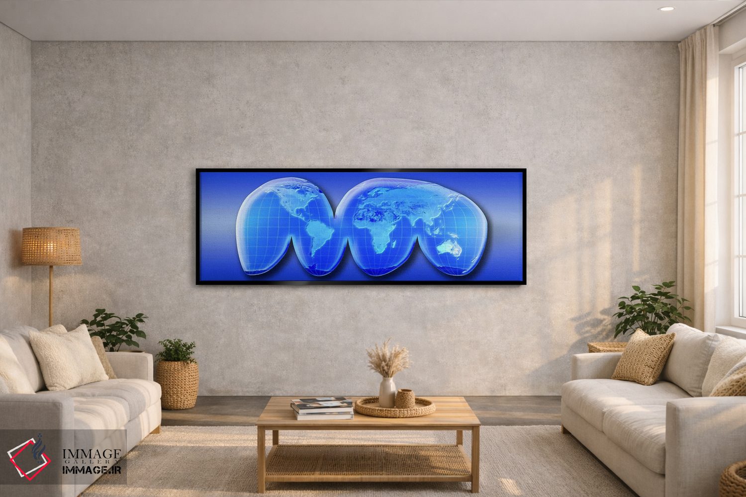 تابلو انتزاعی نقشه جهان با تصویرنگاشت هومولوساین گود اثر پانورامیک ایمجز - D5B
