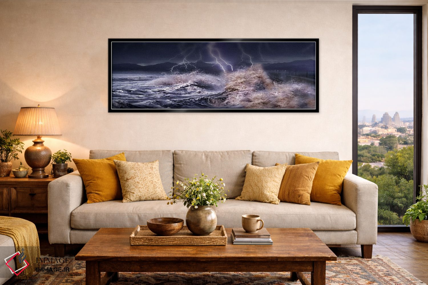 تابلو دکوراتیو امواج طوفانی که به بتن برخورد می کنند اثر پانورامیک ایمجز - D6B