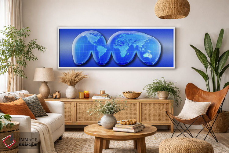 تابلو انتزاعی نقشه جهان با تصویرنگاشت هومولوساین گود اثر پانورامیک ایمجز - D3W