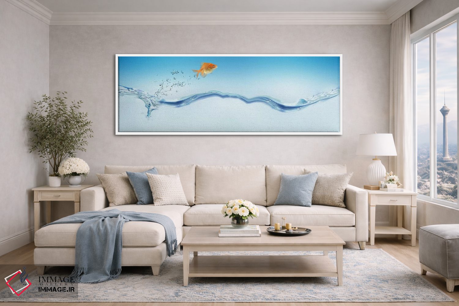 تابلو دکوراتیو ماهی قرمز در حال پریدن از آب اثر پانورامیک ایمجز - D4W