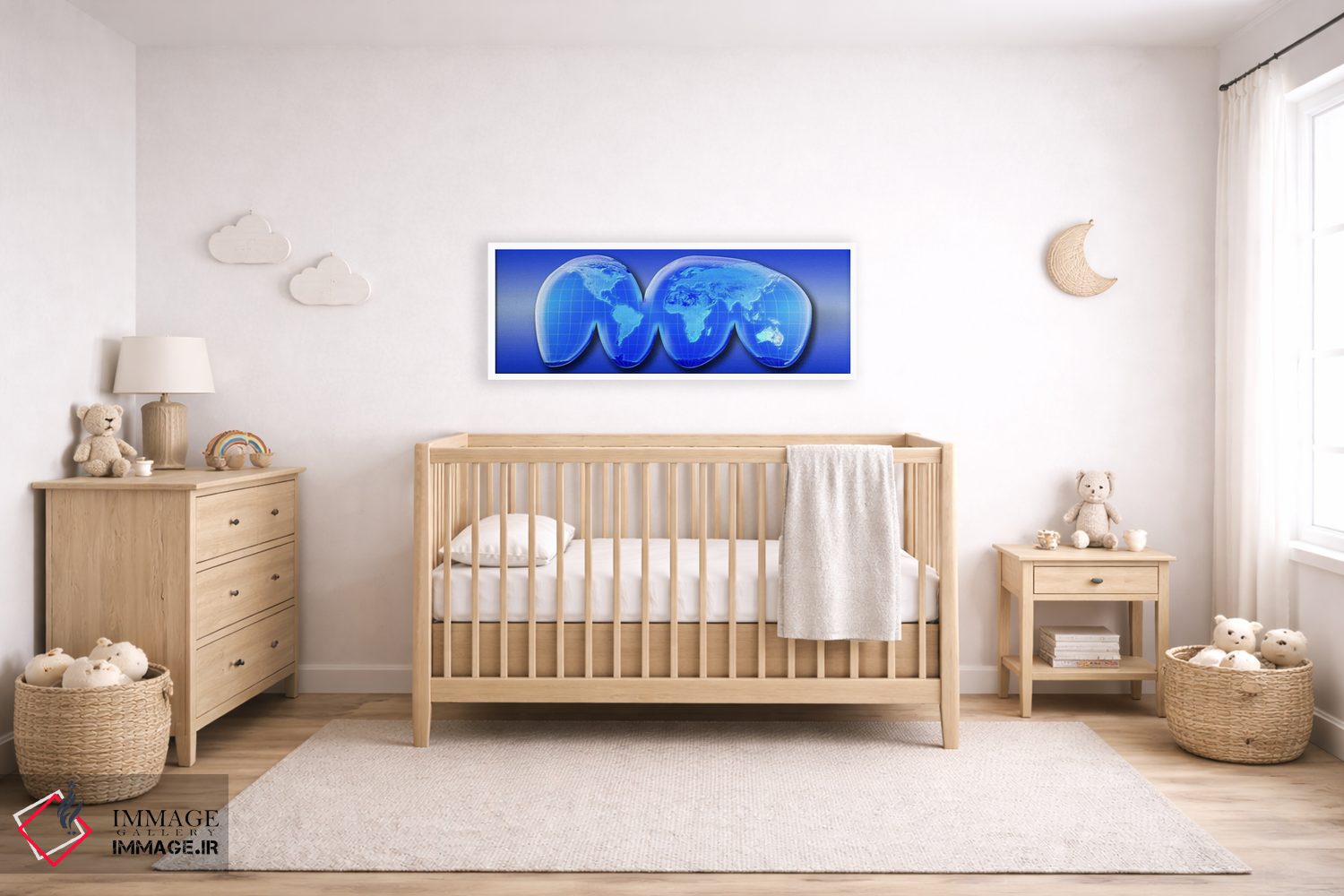 تابلو انتزاعی نقشه جهان با تصویرنگاشت هومولوساین گود اثر پانورامیک ایمجز - D6W