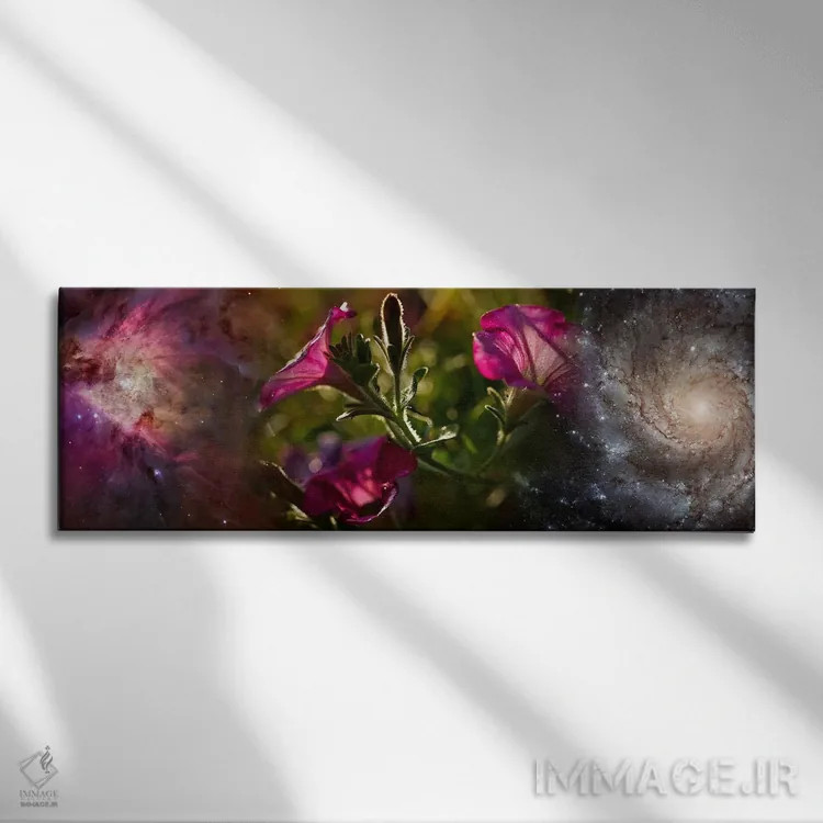 تابلو دکوراتیو نمای نزدیک از گل ها و جهان اثر پانورامیک ایمجز - نمای روبهرو روی دیوار