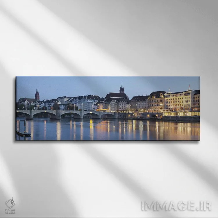 تابلو دکوراتیو Basel, Switzerland,پل میتلره راین بروکه با شهر قدیمی گر… اثر پانورامیک ایمجز - نمای روبهرو روی دیوار