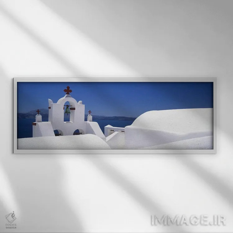 تابلو دکوراتیو Oia, Santorini, Cyclades Islands, Greece,کلیسا، اویا، س… اثر پانورامیک ایمجز - نمای قابدار سفید