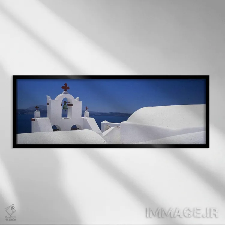 تابلو دکوراتیو Oia, Santorini, Cyclades Islands, Greece,کلیسا، اویا، س… اثر پانورامیک ایمجز - نمای قابدار مشکی