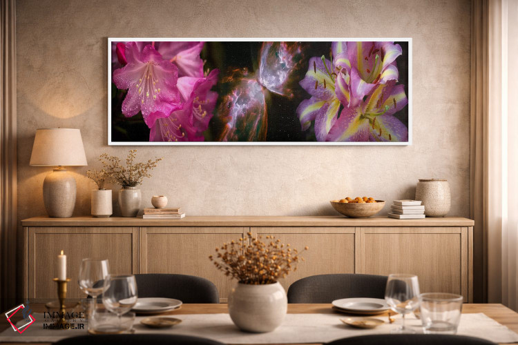 تابلو دکوراتیو سحابی پروانه با گل زنبق و گل های صورتی اثر پانورامیک ایمجز - D2W