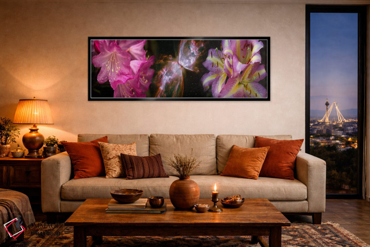 تابلو دکوراتیو سحابی پروانه با گل زنبق و گل های صورتی اثر پانورامیک ایمجز - D5B