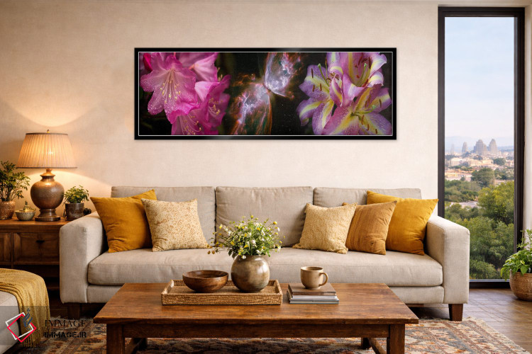 تابلو دکوراتیو سحابی پروانه با گل زنبق و گل های صورتی اثر پانورامیک ایمجز - D6B