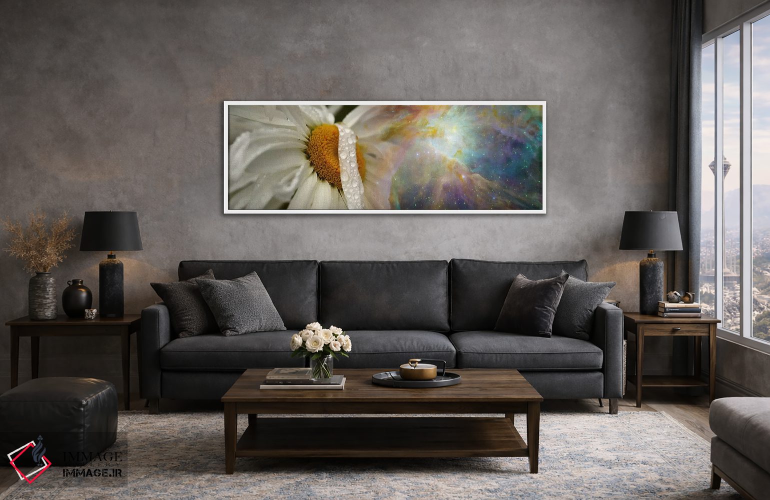 تابلو دکوراتیو گل مروارید با کیهان هابل اثر پانورامیک ایمجز - D4W