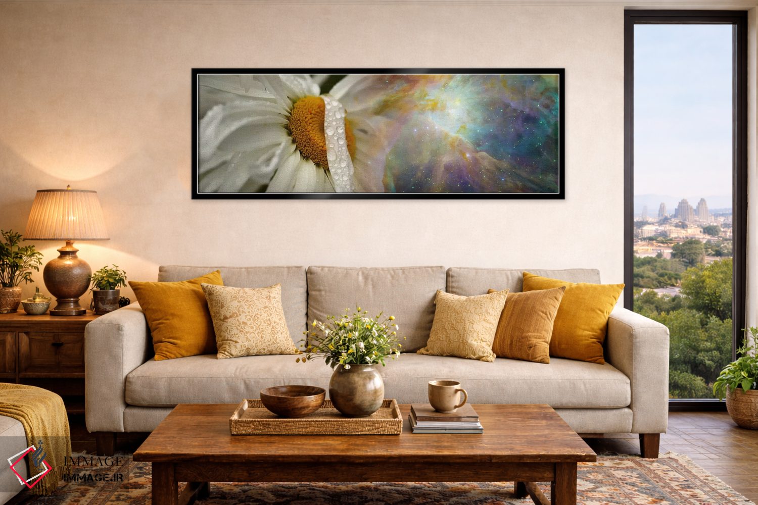 تابلو دکوراتیو گل مروارید با کیهان هابل اثر پانورامیک ایمجز - D6B