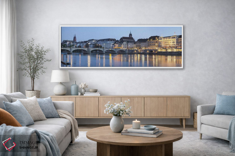 تابلو دکوراتیو Basel, Switzerland,پل میتلره راین بروکه با شهر قدیمی گر… اثر پانورامیک ایمجز - D3W