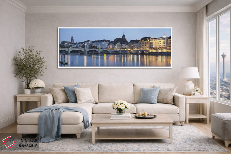 تابلو دکوراتیو Basel, Switzerland,پل میتلره راین بروکه با شهر قدیمی گر… اثر پانورامیک ایمجز - D4W
