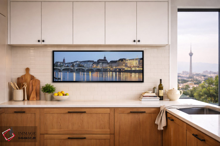 تابلو دکوراتیو Basel, Switzerland,پل میتلره راین بروکه با شهر قدیمی گر… اثر پانورامیک ایمجز - D5B