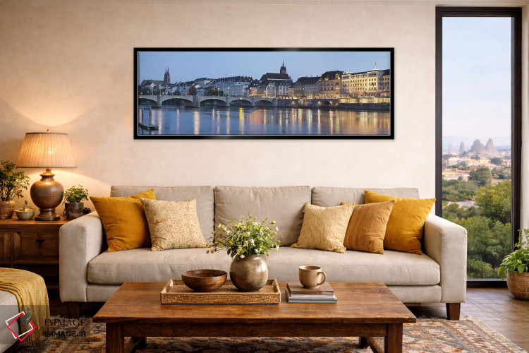 تابلو دکوراتیو Basel, Switzerland,پل میتلره راین بروکه با شهر قدیمی گر… اثر پانورامیک ایمجز - D6B