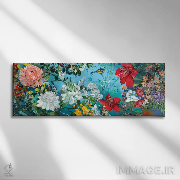 تابلو دکوراتیو آوازها میان گل ها اثر پائولینا تاپیا - نمای روبهرو روی دیوار