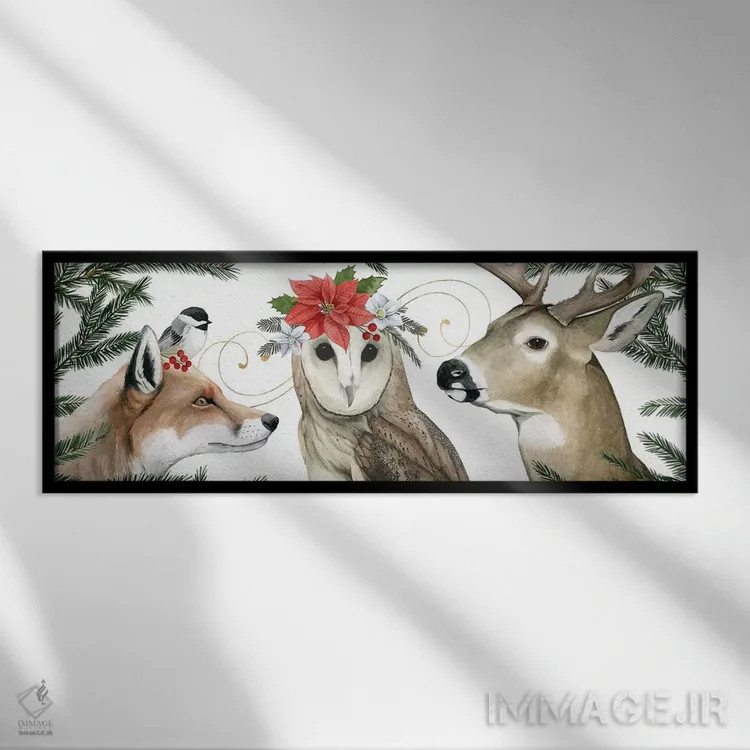 تابلو دکوراتیو مجموعه کریسمس دنیای جنگلی D اثر گریس پاپ - نمای قابدار مشکی