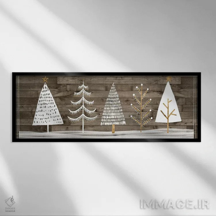 تابلو دکوراتیو مجموعه کریسمس سفید جنگلی D اثر گریس پاپ - نمای قابدار مشکی