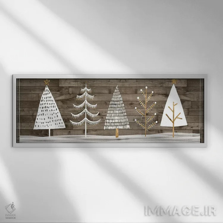 تابلو دکوراتیو مجموعه کریسمس سفید جنگلی D اثر گریس پاپ - نمای قابدار سفید