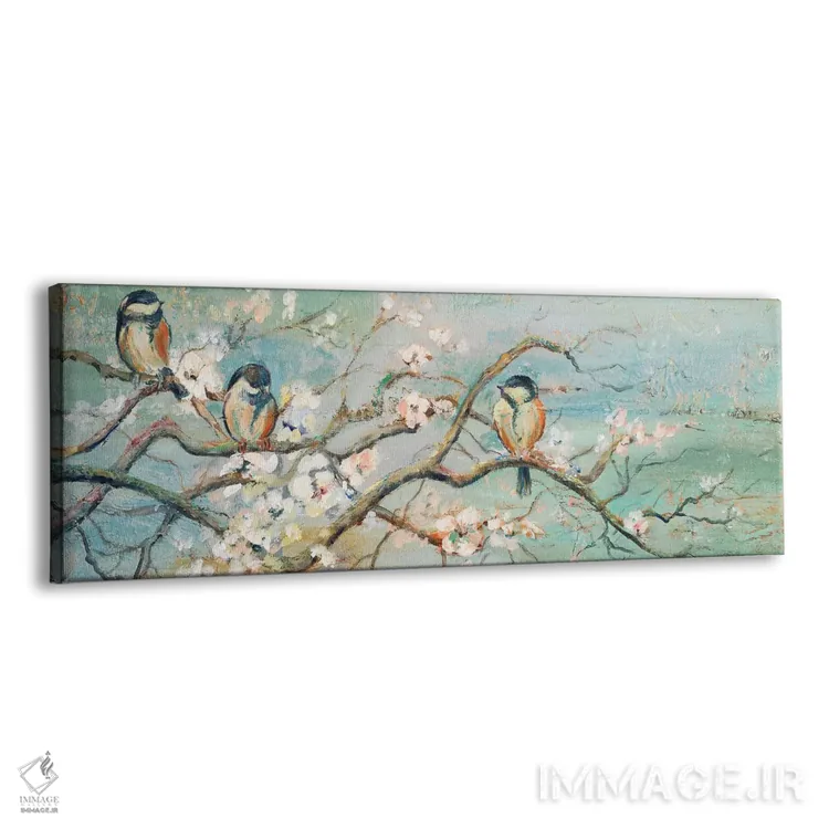تابلو مدرن شاخه بهاری با پرندگان اثر پاتریشیا پینتو - نمای پرسپکتیو محصول
