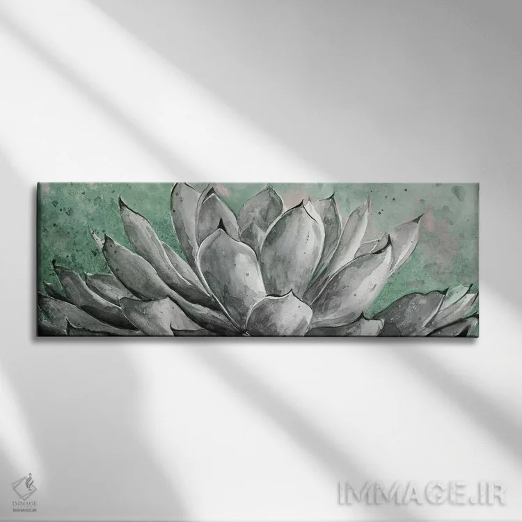 تابلو دکوراتیو آگاو خاکستری روی پس زمینه سبز اثر پاتریشیا پینتو - نمای روبهرو روی دیوار