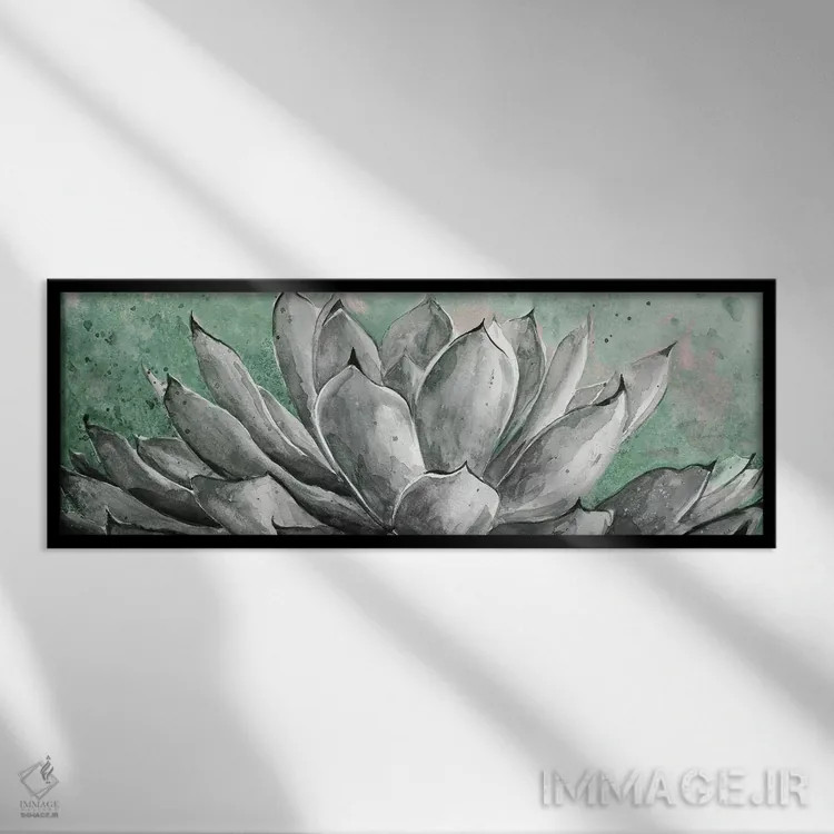 تابلو دکوراتیو آگاو خاکستری روی پس زمینه سبز اثر پاتریشیا پینتو - نمای قابدار مشکی