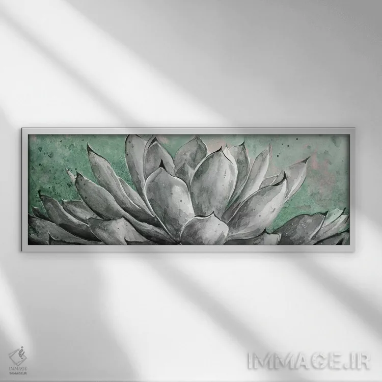 تابلو دکوراتیو آگاو خاکستری روی پس زمینه سبز اثر پاتریشیا پینتو - نمای قابدار سفید