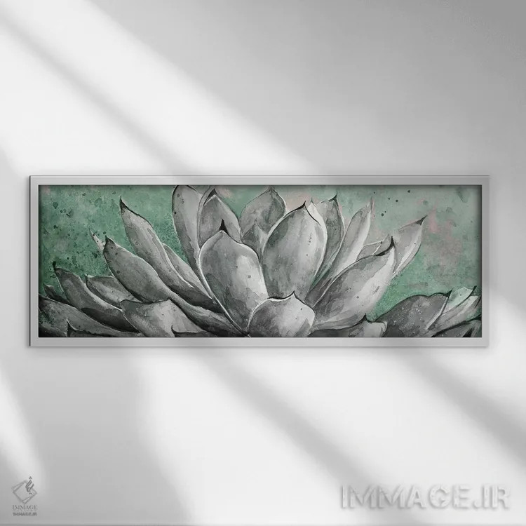 تابلو دکوراتیو آگاو خاکستری روی پس زمینه سبز اثر پاتریشیا پینتو - نمای قابدار سفید