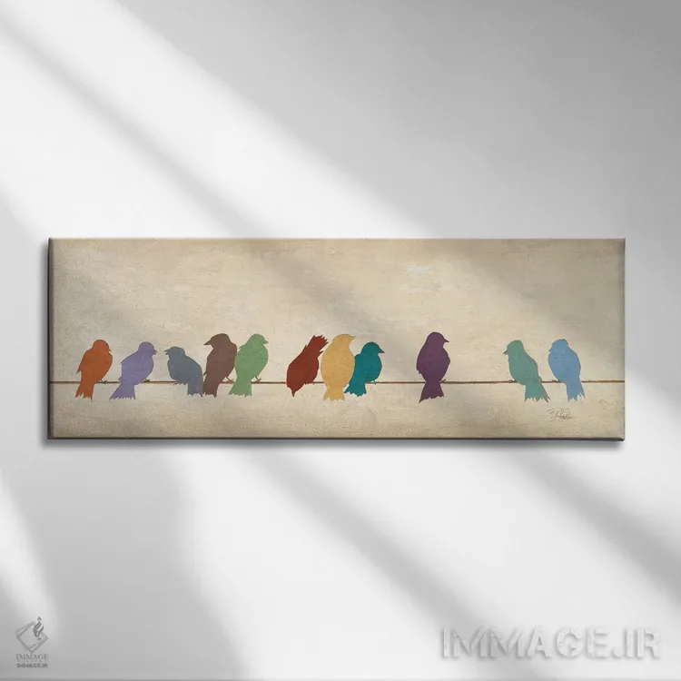 تابلو دکوراتیو اجتماع پرندگان اثر پاتریشیا پینتو - نمای روبهرو روی دیوار