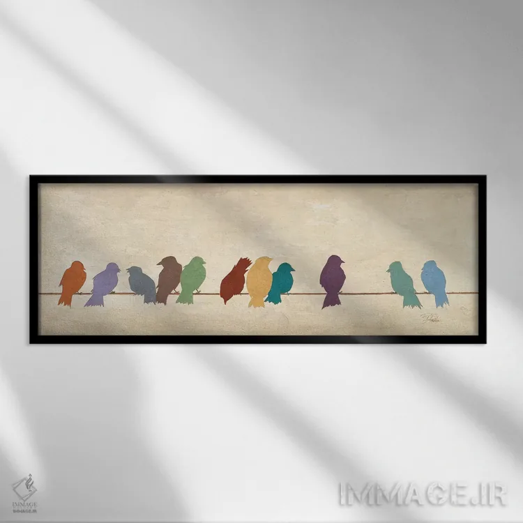 تابلو دکوراتیو اجتماع پرندگان اثر پاتریشیا پینتو - نمای قابدار مشکی