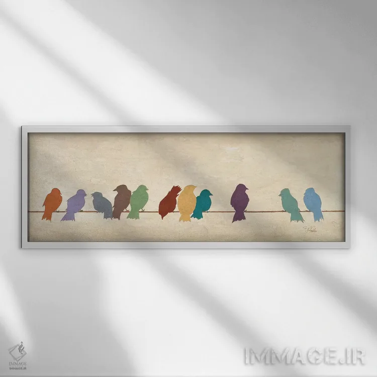 تابلو دکوراتیو اجتماع پرندگان اثر پاتریشیا پینتو - نمای قابدار سفید