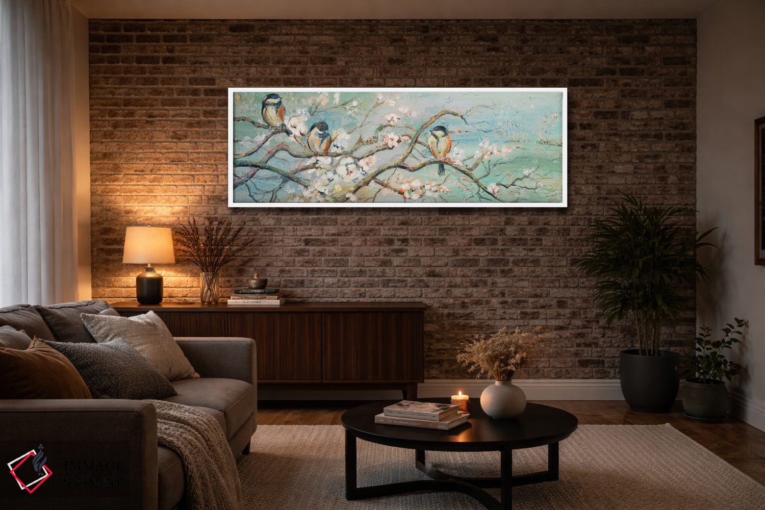تابلو مدرن شاخه بهاری با پرندگان اثر پاتریشیا پینتو - D3W