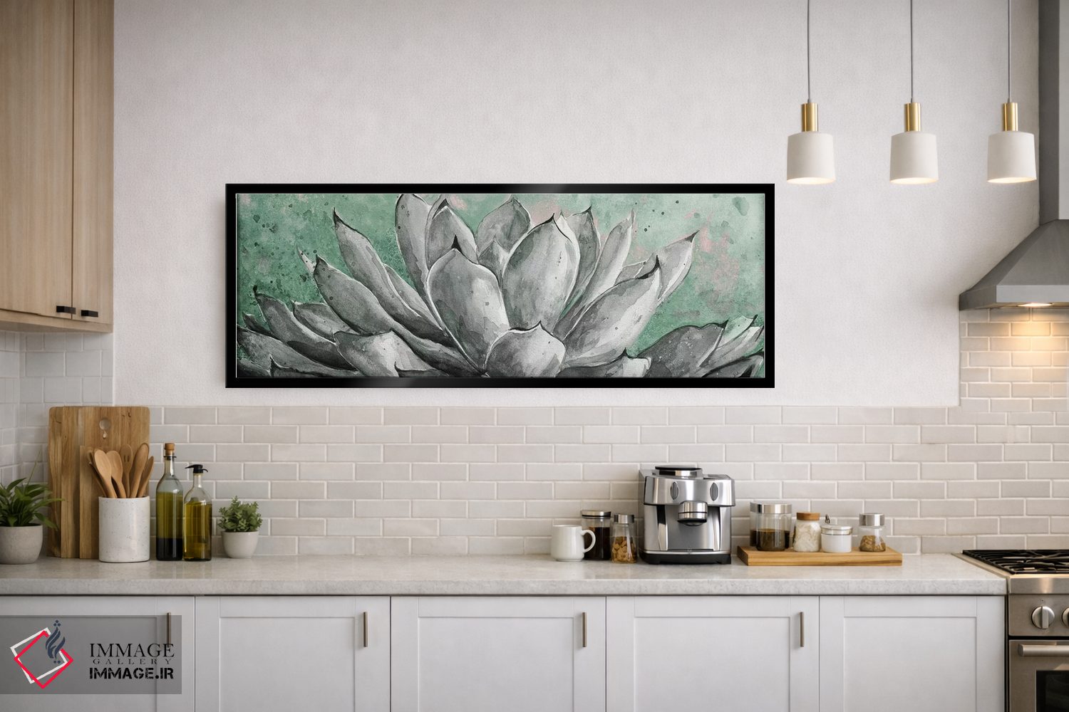 تابلو دکوراتیو آگاو خاکستری روی پس زمینه سبز اثر پاتریشیا پینتو - D2B