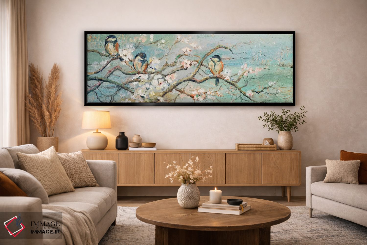 تابلو مدرن شاخه بهاری با پرندگان اثر پاتریشیا پینتو - D5B
