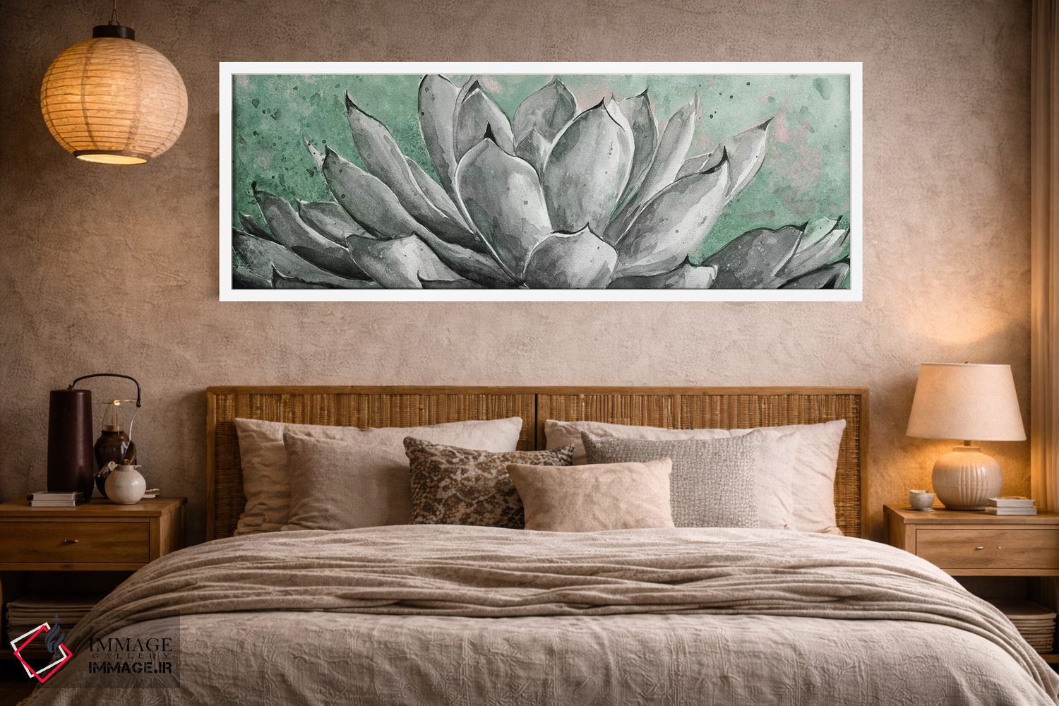 تابلو دکوراتیو آگاو خاکستری روی پس زمینه سبز اثر پاتریشیا پینتو - D4W