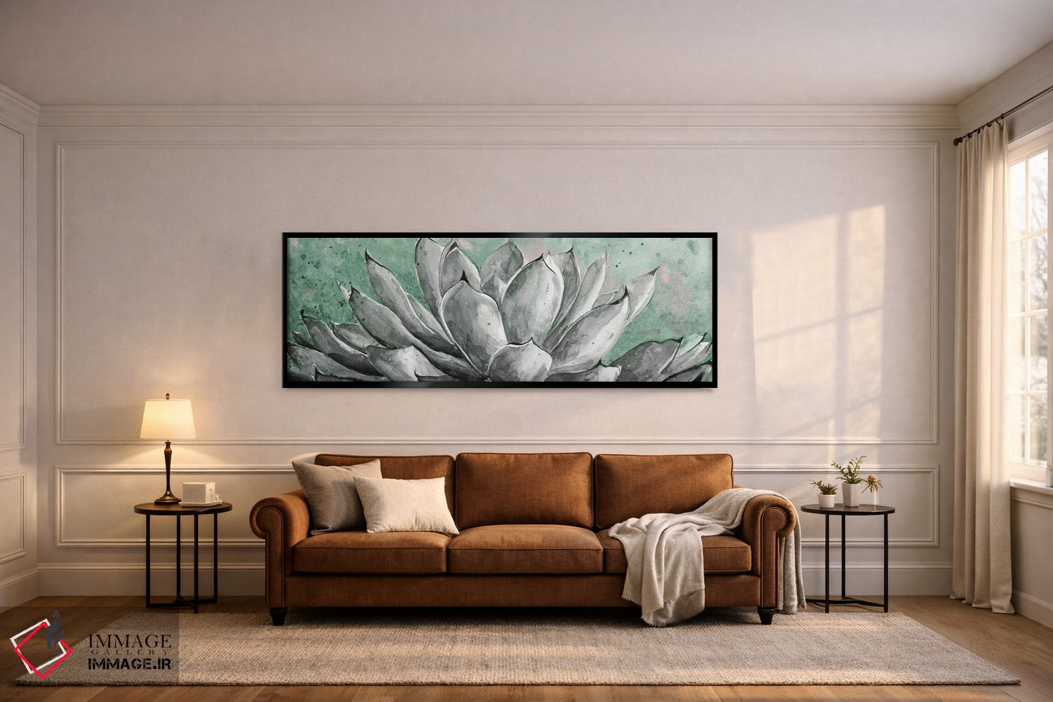 تابلو دکوراتیو آگاو خاکستری روی پس زمینه سبز اثر پاتریشیا پینتو - D5B