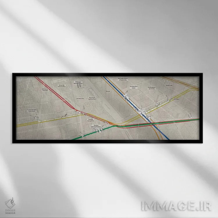 تابلو مینیمال گروه ایستگاه های متروی سالن بروکلین و متروتک اثر پروژه متروی نیویورک - نمای قابدار مشکی