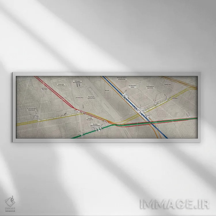 تابلو مینیمال گروه ایستگاه های متروی سالن بروکلین و متروتک اثر پروژه متروی نیویورک - نمای قابدار سفید