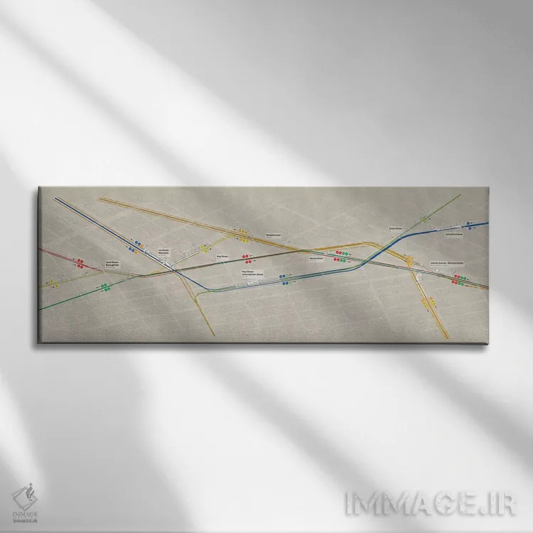 تابلو مینیمال گروه ایستگاه های متروی مرکز شهر بروکلین اثر پروژه متروی نیویورک - نمای روبهرو روی دیوار