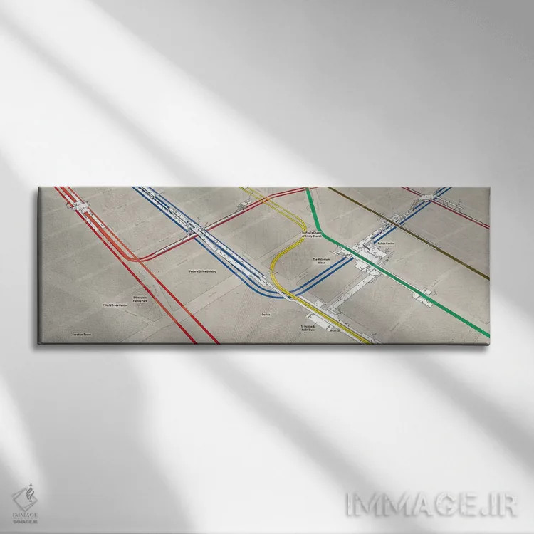 تابلو مینیمال گروه ایستگاه های متروی مرکز تجارت جهانی منهتن اثر پروژه متروی نیویورک - نمای روبهرو روی دیوار